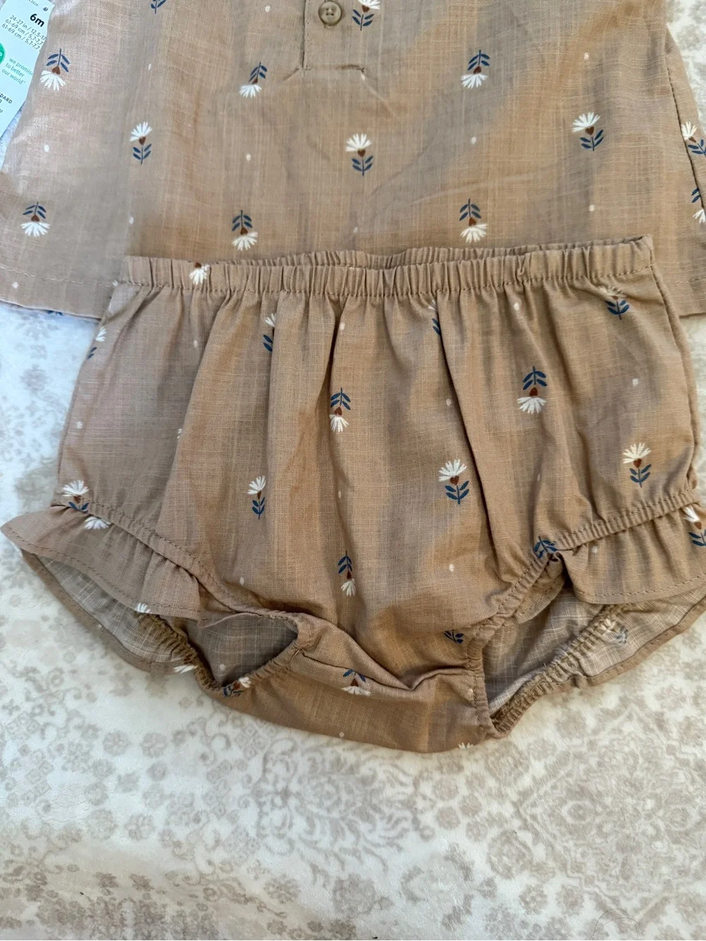 Carter's Baby Brown Floral Two-Piece Set with Cream Bodysuit 3 Piece Set